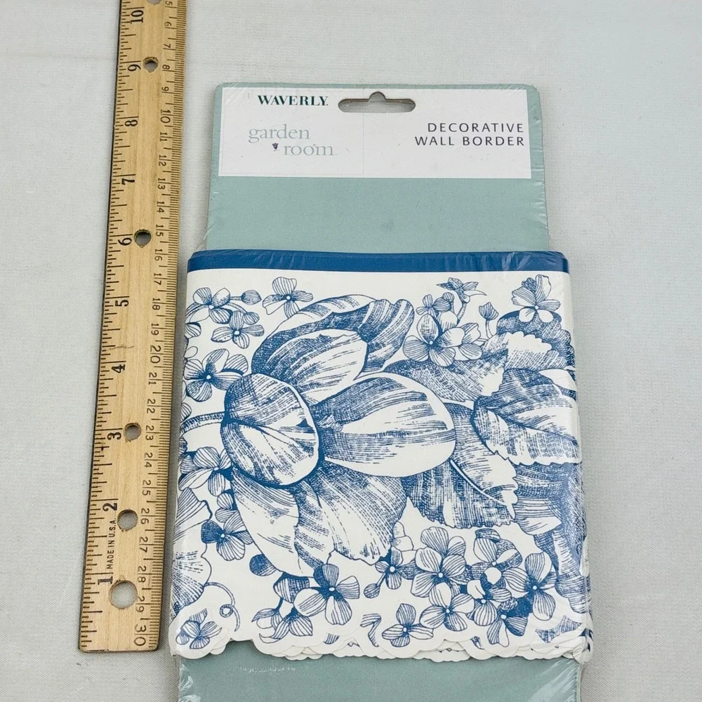 Waverly Garden Toile Lapis Blue Wall Border Floral 15ft Pre-Pasted Washable 2000